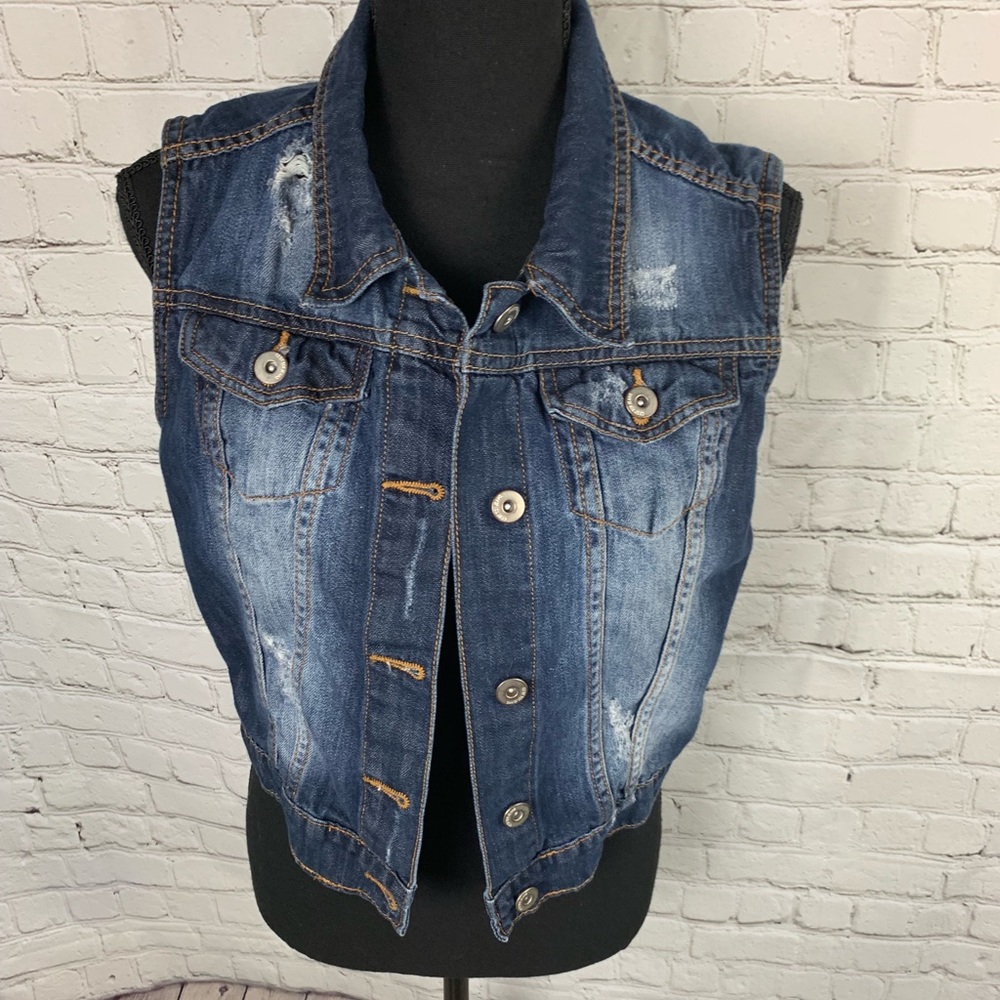 Cest voi distressed denim vest